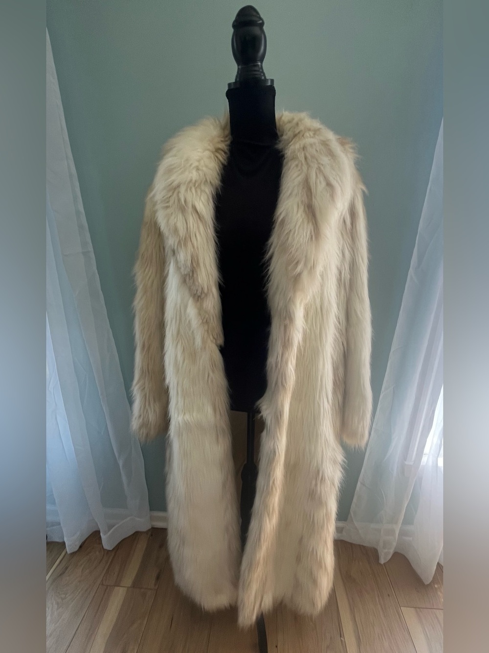 Vintage Donnybrook Ivory Faux Fur Maxi Coat Size 14 Old Hollywood Glam